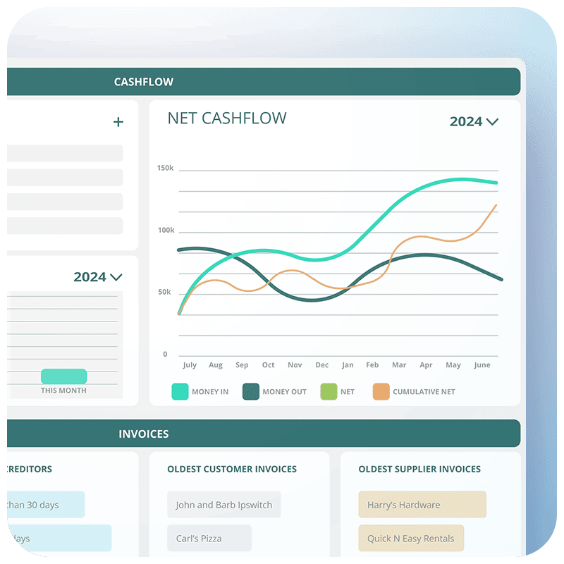 Cashflow Manager software interface showcasing user-friendly bookkeeping tools tailored for small business needs.